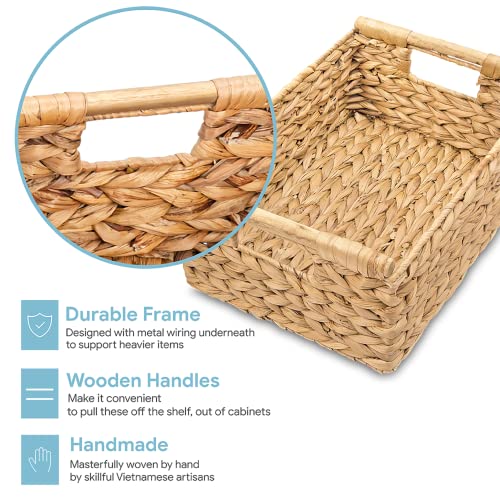 VATIMA Hyacinth Medium Wicker Basket 13.6x9.5x5.6" - With Handle, Living Room Decor, Rectangular Design - color: Water Hyacinth, size: Medium (13.6"L x 9.5"W x 5.6"H)