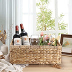 Wicker Basket for Shelf Natural Water Hyacinth Storage Baskets with Built-in Handles Rectangular Handwoven Basket Bin for Bathroom Kitchen Home Decor,16"x12"x6" - size: 16"Lx12"Wx6"H