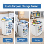 SKYREN Rectangular Plastic Laundry Hamper for Narrow Spaces, Open Top Clothes Basket, Slim Design Laundry Organizer for Bedroom, Bathroom or Closet, White
