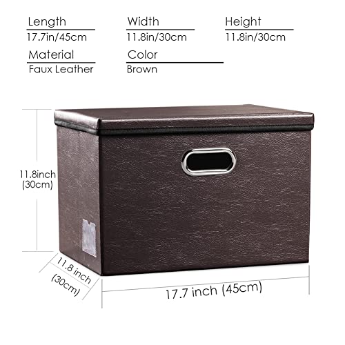 PRANDOM Large Stackable Storage Boxes with Lids [5-Pack] Leather Fabric Foldable Storage Bins Organizer Containers Baskets Cubes with Cover for Bedroom Closet Office Nursery Brown(17.7x11.8x11.8) - color: Brown, size: Large(5-Pack)