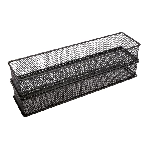 Annova Mesh Stackable Drawer Cabinet and Shelf Organizer Bins Storage Basket School Office Supply Holder Tray- Set of 2 (Black, 3x12x2 Inch) - color: Black, size: 3x12x2 Inch