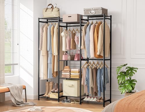 HOMIDEC Wardrobe Closet, 4 Hanging Spaces Portable Clothes Rack,Free Standing Closet Organizer and Storage System with Hanging Rods,Clothing Rack Suitable for Cloakroom,Bedroom,Entrances,etc.Black - color: Black
