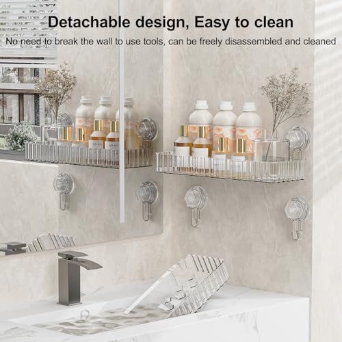 Shower Caddy Suction Cup Bathroom Shower Organizer for Bathroom Storage & Home Decor & Kitchen No Drilling Large Capacity Removable and Reusable Shower Shelves for Inside Shower. (clear, square) - color: Clear, size: Square