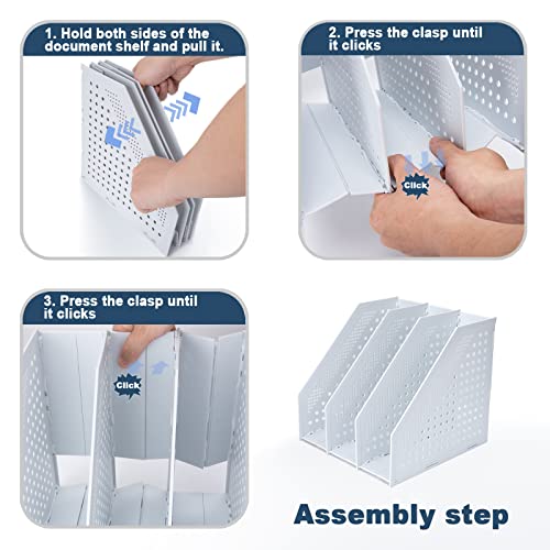 FRETONBA Collapsible Magazine File Holder with 3 Vertical Compartments Foldable Binder Holder for Desk Binder Storage Organizer Plastic Magazine Holders for Shelf, Light Gray - color: Light Grey, size: 3 Compartments - 1Pcs
