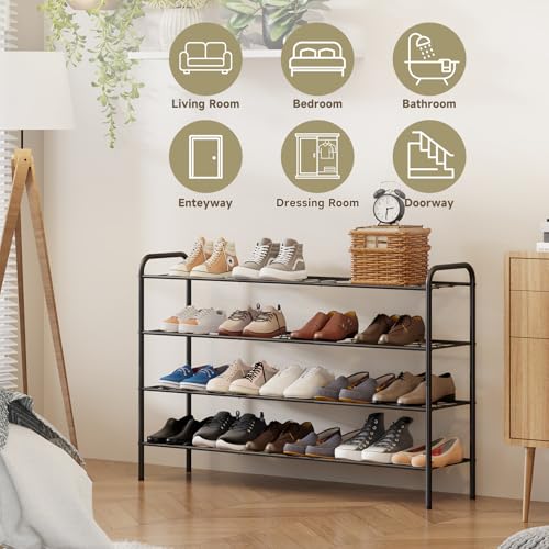 Shoe Rack,Long Shoe Organizer for Closet,Wide Shoe Storage for Entryway,4 Tier Sturdy Metal Free Standing Shoe Shelf - size: 4-tier-long