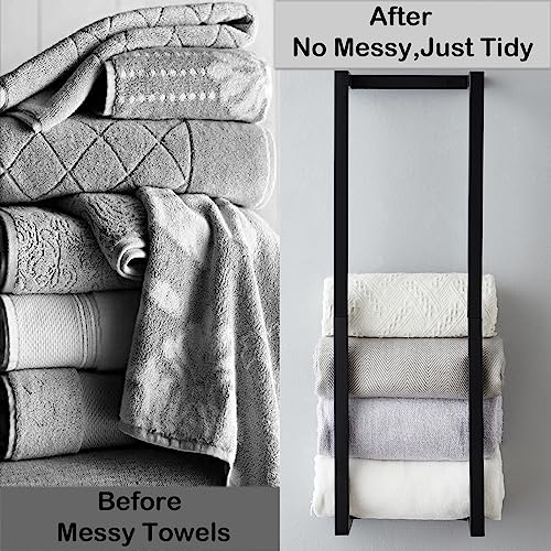 Towel Rack for Rolled Towels, Towel Rack for Bathroom,Wall Mounted Metal Bathroom Organizer, Bath Towel Holder Wall for Modern Small Space Bathroom Towel Storage (Black) - color: Black