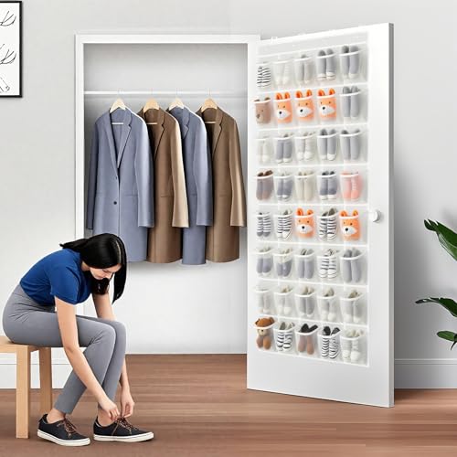 40-Pocket Over the Door Shoe Organizer - Large Mesh Pocket Hanging Shoe Rack for Door, Shoes Storage Holder Sturdy Non-woven Fabric - Stores 20 Pairs (White02) - color: White02