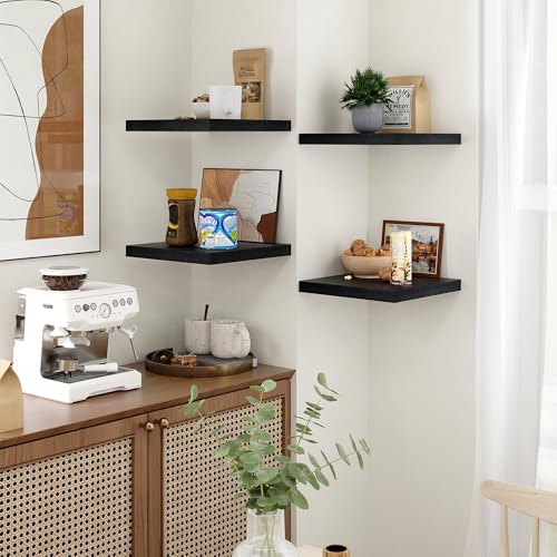 Fun Memories Floating Shelves for Wall - 12 Inch Square Shelves with Invisible Brackets, Black Small Wall Shelf for Living Room, Bathroom, Bedroom, and Kitchen Decor Set of 3 - color: Black, size: 12"W x12"D - 3P