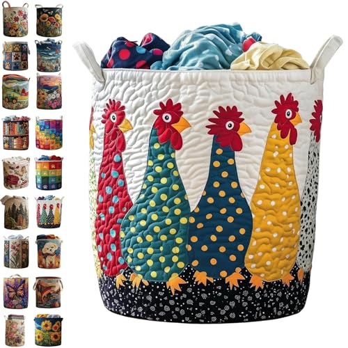 Quilted Laundry Baskets, Large Floral Boho Fabric Storage Hamper with Handles, Collapsible Soft Clothes Organizer Tote for Nursery House Styling, Portable Bedroom Washing Container - color: #14, size: M(41*33*13cm)