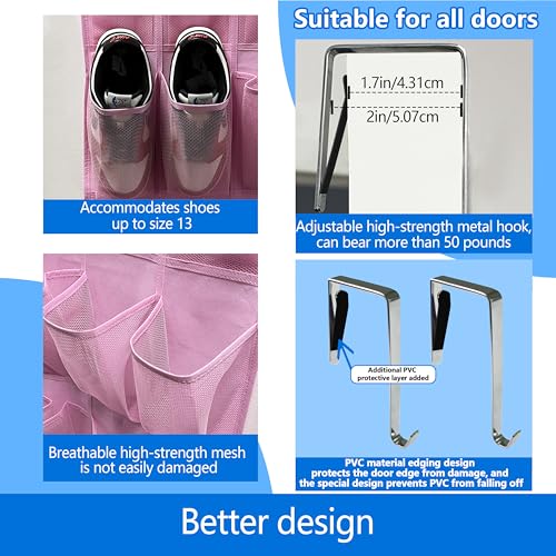 over the door shoe organizer,2025 upgraded,35 Huge pockets,over door shoe organizer,Store size 13 shoes,shoe organizer,Strong material,hooks Suitable for various doors,pink shoe rack - color: Pink-01, size: 71'' x 25.4''/Pack of 1