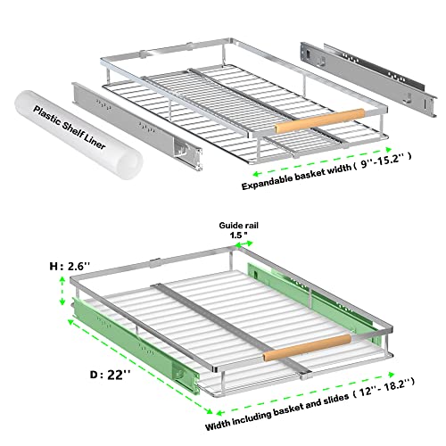 Pull Out Cabinet Drawer Organizer, Heavy Duty Slide Out Pantry Shelves Sliding Drawer Storage for Bathroom, Home, Kitchen, 2 Pack Chrome 22''Deep - color: 2 pack, size: S(12''-18.2''W x 22''D)