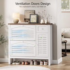 ONBRILL Shoe Storage Cabinet with 2 Flip Drawers, 1 Drawer, 1 Side Cabinet, Narrow Shoe Organizer with Ventilated Grille Panel & Movable Shelves, Freestanding Hidden Shoe Rack for Entryway (White)
