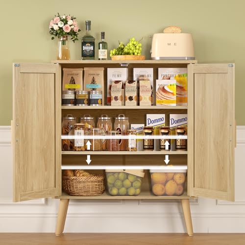 Iwell Storage Cabinet with 2 Shelves, Rattan Cabinet with 2 Doors, Sideboard Buffet Cabinets with Storage for Living Room, Dining Room, Entryway, Natural - color: Natural, 2 Doors