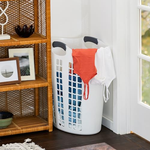 Gracious Living Laundry Basket, Easy Carry Flex Collapsible Hamper, 87.5 Liters, White - Large Plastic Clothes Storage Organizer for Home, Bathroom, and Bedroom - size: 1 Pack