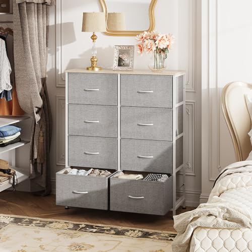 WLIVE Fabric Dresser for Bedroom, Tall Dresser with 8 Drawers, Storage Tower with Fabric Bins, Double Dresser, Chest of Drawers for Closet, Playroom, Dormitory, Light Grey - color: Light Grey, style: General