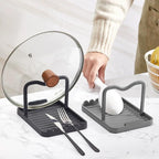 Anti-Rust Metal Spoon Rest with Lid Holder, Heat-Resistant Pot Lid Rest, Multifunctional Spatula Holder While Cooking for Stovetop and Kitchen Counter – Grey - color: Gray