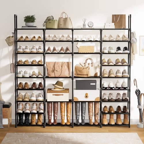 WOWLIVE 4 Row 9 Tiers Extra Large Shoe Rack 68-72 Pairs Big Tall Metal Shoe Shelf, Heavy Duty Organizer for Closet Entryway, Boot Rack Storage Stackable Stand for Garage Black - color: Black, size: 4 Row 9 Tier