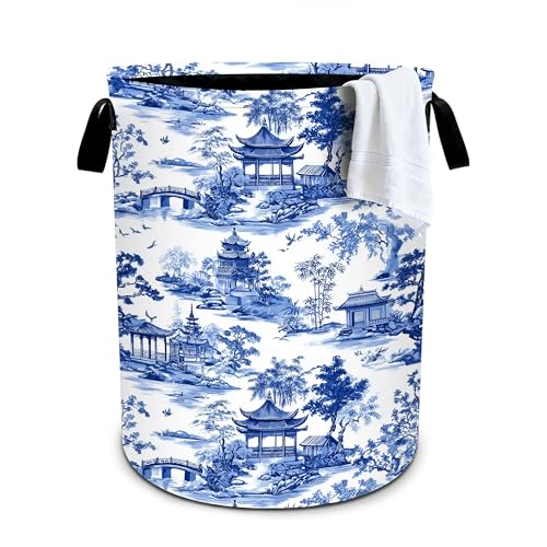 Chinoiserie Laundry Basket Storage Bin Foldable Laundry Hamper Clothes Storage Bucket Organizer 19.6x15.7 Inch For Laundry Room/Bedroom/Bathroom - color: Chinoiserie