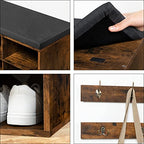 HOOBRO Shoe Storage Bench with Cushion, 39.4" L Entryway Bench with 12 Cubbies, Entryway Hall Tree with Storage, Shoe Cabinet with Coat Rack for Bedroom, Hallway, Holds up to 330 lb, BF112HX01G1 - color: Rustic Brown + Black