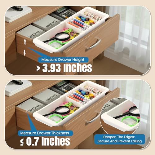 Enhon Expandable Sliding Drawer Organizer for Kitchen Drawers, Deep Drawer Organizer Tray with Adjustable Dividers, Sliding Kitchen Drawers Tray for Utensils, Silverware & Accessories, 11.4”–18”,White