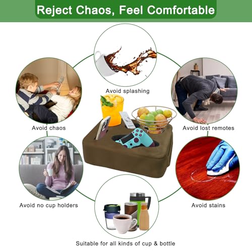Couch Bed Cup Holder Pillow, Nisdoing 5 Hole Couch Drink Holder! Keep Drinks Hand Side and KeepTemp, Prevent Spills and Use Anywhere.Cup Holder for Couch, Bed,Camping,RV,Car,Beach.Brown - color: Dark Brown