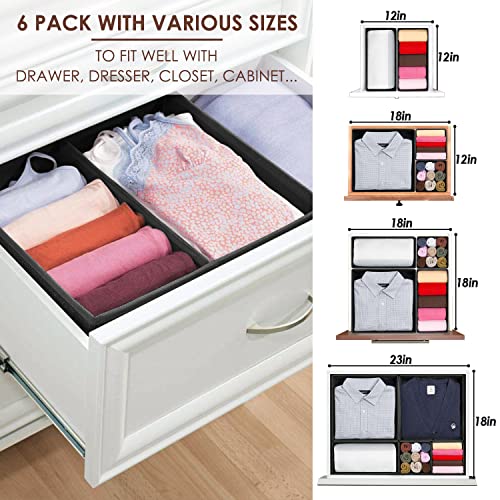 Criusia 6 Pack Clothes Drawer Organizer Dividers, Fabric Foldable Closet Dresser Drawer Organizer for Clothing, Bra Sock Underwear Drawer Organizer for Nursery Bedroom Organization (6 Bins, Black) - color: Black, size: 6 Pack