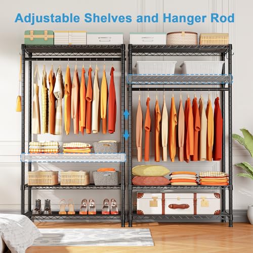 Ulif H4 Portable Closets, 4-Tier Metal Clothes Garment Rack for Bedroom and Cloakroom, Clothing Closet Storage and Organizer Wardrobe, 35.4" W x 14" D x 76.4" H, Black - color: Black, size: H4