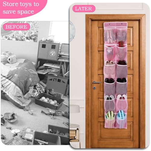 GOMAJI Over the Door 12 Pocket Hanging Shoe Organizer, Pink - color: Pink