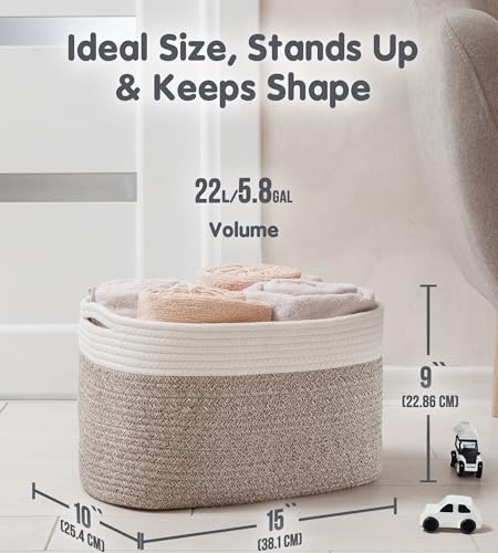 CHAT BLANC Cotton Rope Baskets for Organizing | 15”x10”x9” Storage Baskets for Shelves | Small Laundry Woven Baskets for Storage, Dog Toy Bin, Baby Basket,Off White&Brown 3 Pack - color: Creamy White & Brown, size: 3 PACK | Medium | 15"x10"x9"