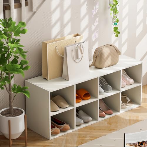Tangkula 8 Cubbies Shoe Storage Bench, Shoe Organizer with 500 LBS Weight Capacity, Cubby Shoe Rack Storage Cabinet for Entryway, Hallway, Living Room and Bedroom (White) - color: White