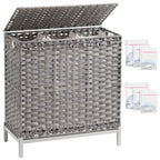 SETVSON Laundry Hamper with Lid 132 L, (35 Gallons) Clothes Hamper with Lid, Handwoven Rattan Laundry Hamper with Metal Heightened Feet, Laundry Hampers with 3 Removable Liner Bags for Laundry-Gray - color: Gray, size: 132 L - 35 gal