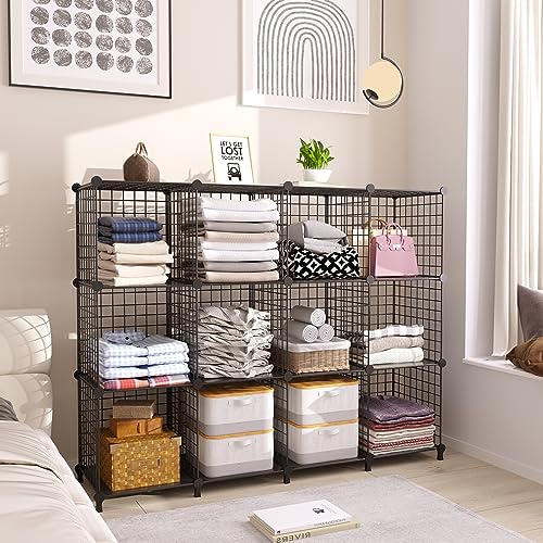 AWTATOS Wire Cube Storage Organizer, Closet Organizers and Storage, Metal 12 Cube Storage Shelves Bookshelf, Portable Closet Clothes Organizer for Bedroom, Home, Office, Black - color: Black, size: 12 Cube(30x30cm)