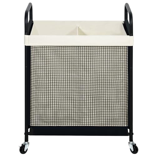 STO STO Laundry Hamper 2 Section, 100L Rolling Laundry Sorter Cart with Removable and Washable Liner Bag, Clothes Hamper with Wheels and Metal Handle for Laundry Room and Bedroom - color: Beige, size: 2-Section