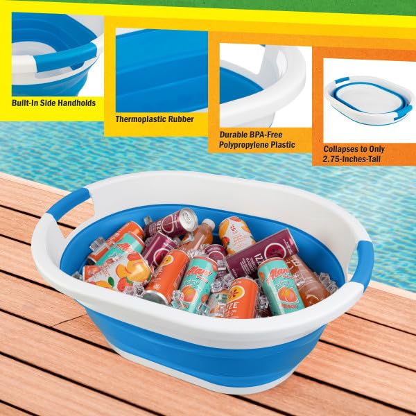 Collapsible Laundry Basket - 39L (10.3-Gallon) Portable Sink - Multipurpose Plastic Bin, Hamper, or Ice Bucket - Camping Essentials by Wakeman Outdoors (Blue) - color: Blue