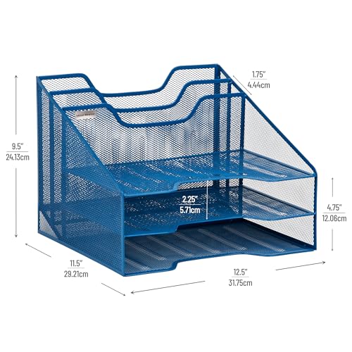 Mind Reader Metal Mesh Desktop File Organizer, 3-Tier Paper Tray with 5 Compartments, Office Mail Sorter, Turquoise - color: Turquoise