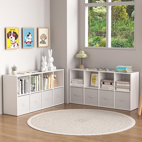 Wooden 8 Cube Storage Organizer with Closed Back Panel,White Cube Shelf Cubby Storage Organizer with Compartments for Living,Bookshelf, Easy to Install (White, 8 Cube-13in) - color: White, size: 8 Cube-13in