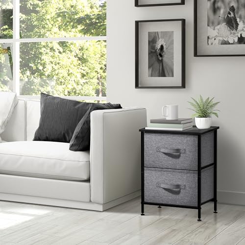 Sorbus Nightstand with 2 Drawers - Bedside Furniture End Table Night Stand with Steel Frame, Wood Top & Easy Pull Fabric Bins - Small Dresser & Chest for Home, Bedroom Accessories & Office - color: Black, style: 2 Drawer