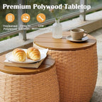 Sundale Outdoor Side Table Set of 2, Wicker Round Patio Barrel Side Tables with Storage Basket, Rattan End Table for Patio, Porch, Poolside, Garden Stool, Lounge Chair