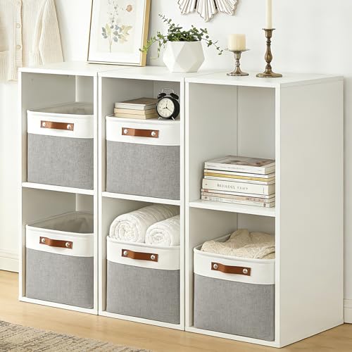 Bagnizer Storage Bins Large Fabric Storage Baskets for Shelves 3 Pack, Decorative Linen Closet Baskets with Handles for Organizing, Shelf, Clothes, Home, Office, 15x11x9.5Inches (Grey&White) - color: Gray / Off-White, size: Large -15"x11"x9.5"