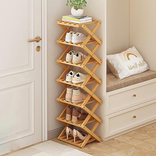 Vertical Narrow Shoe Rack, 7 Tier Portable Folding Shoe Storage Rack, Without Installation Free Standing Shoe Rack for Corridors, Bedrooms Living Room Corner and Small Spaces (7 Tier) - size: 7 Tier