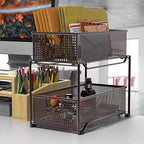 Deco Brothers 2 Tier Bathroom Storage Organizer with Pull-Out Drawer, Bronze - color: Bronze