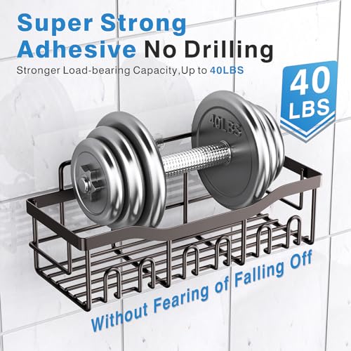 EUDELE 5-Pack Rustproof Stainless Steel Shower Caddy – No Drill Adhesive Bathroom Organizer with Large Capacity, Spacious Shower Shelves for Inside Shower, Kitchen & Home Decor Storage-XL Size - color: Dark Brown