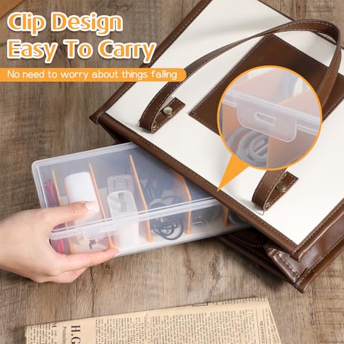 COMNICO 2 Pcs Cable Organizer Box with Lid, Clear Plastic Cord Storage Desk Organizers Desktop Cable Management Multifunctional Accessories for Home Drawer Office