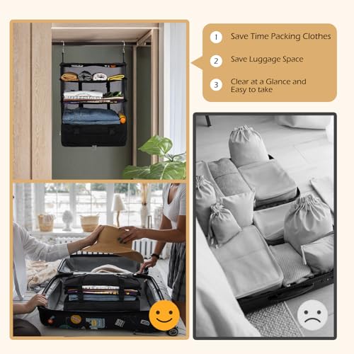 Surblue Hanging Closet Storage Bag Collapsible 3-Shelf Washable Oxford Fabric with 2 Hooks (XL 17.71 * 11.81 * 20in, Black) - color: Black, size: XL 17.71*11.81*20in