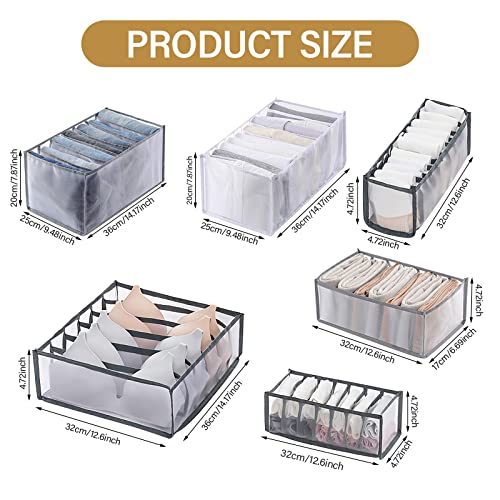 6PCS Wardrobe Clothes Organizer, Visible Foldable Closet Organizers, Compartment Storage Box with Mesh Separation, Washable Drawer Dividers Organizers (Bra+Panties+Socks+Pants+T-Shirt+Legging) - color: Bra+Panties+Socks+Pants+T-Shirt+Legging