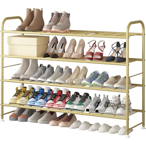 LINZINAR Shoe Rack 4 Tier Storage Organizer for Closet Entryway Metal Gold - color: Gold, size: 4-Tier