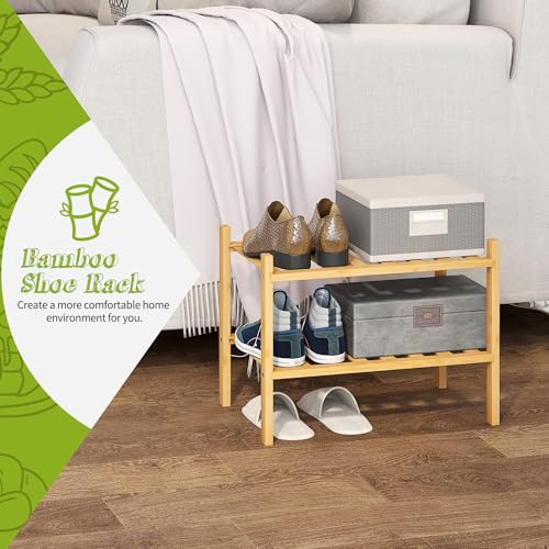 BMOSU 2-Tier Bamboo Small Shoe Rack Premium Stackable Shoe Shelf Storage Organizer for Hallway Closet Living Room Entryway Organizer (Natural Bamboo) - color: Natural Bamboo, size: Small-2-Tier（17*11*12.6inches）