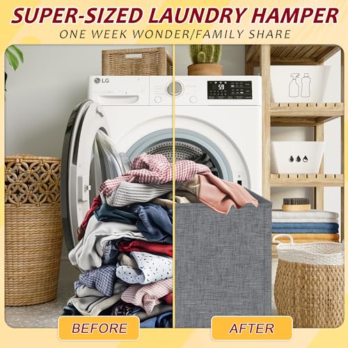150L Laundry Hamper 2 Section, Large Laundry Hamper with Lid, Dirty Clothes Hamper with 2 Removable Inner Bags, Collapsible Laundry Basket Organizer for for Clothes Toys Towels, Hamper 2 Compartment - color: Grey, size: 150L