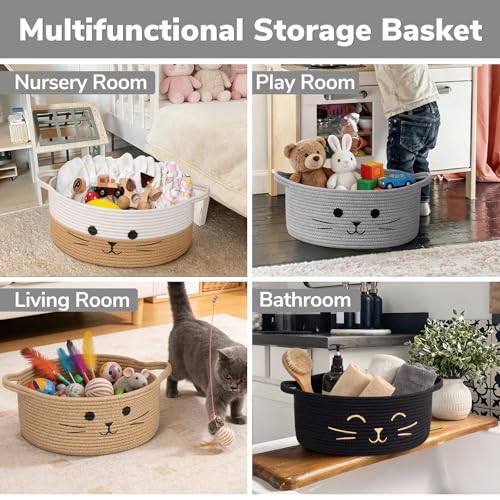 Cat Toy Basket, 13.8" x 6" Black Woven Basket for Gifts, Decorative Storage Basket for Nursery Living Room, Pet Dog Toy Storage - color: Black, size: 13.8"W x 6"H
