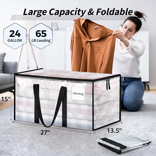 16 Pack Extra Large Heavy Duty Moving Bags, Clear Storage Bins with Lids, Reinforced Handles & Heavy-Duty Zippers Moving Boxes Storage Bags Totes for Clothes Packing, Dorms, College Supplies, Clear - color: Clear, size: 16 Pack